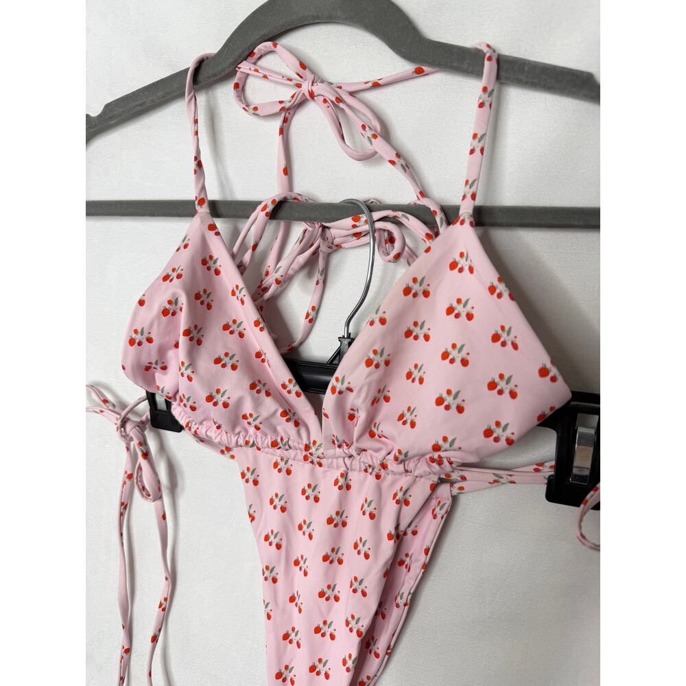 Frankie's Bikinis Pink Strawberry Shortcake Bikini Set Triangle String Tie Small - Picture 3 of 6
